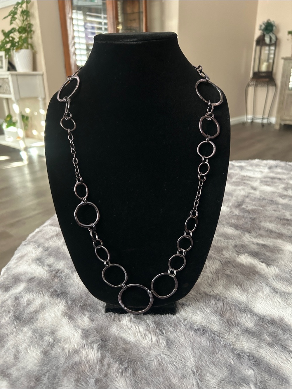Lia Sophia Black Link Circle Long Necklace
